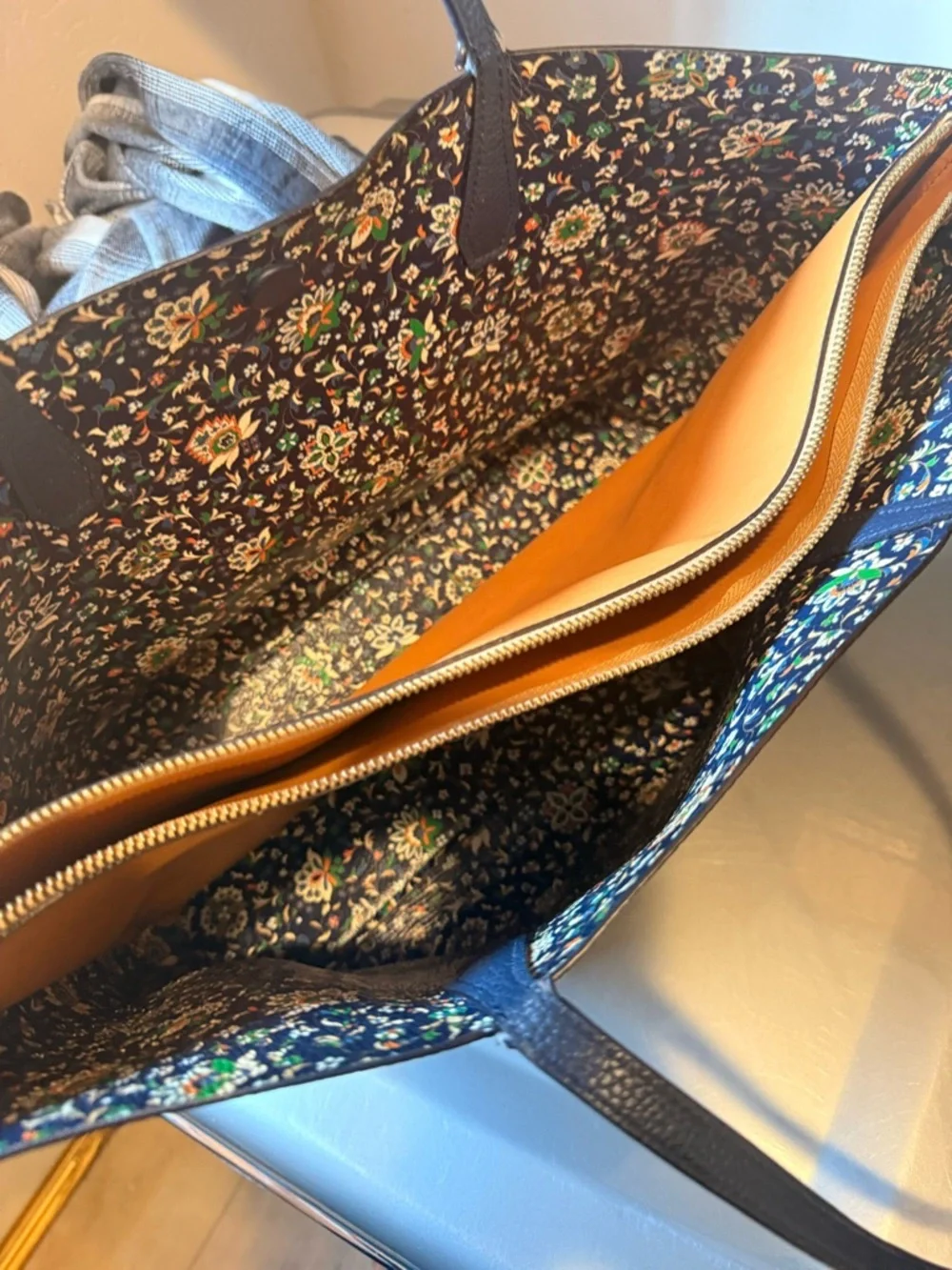 Tory Burch Navy Pebbled Leather Tote